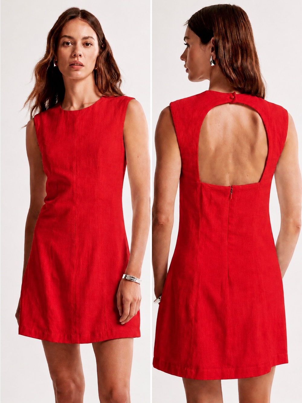 Abercrombie & Fitch Red Sleeveless Open-Back Linen Blend Shell Mini Dress